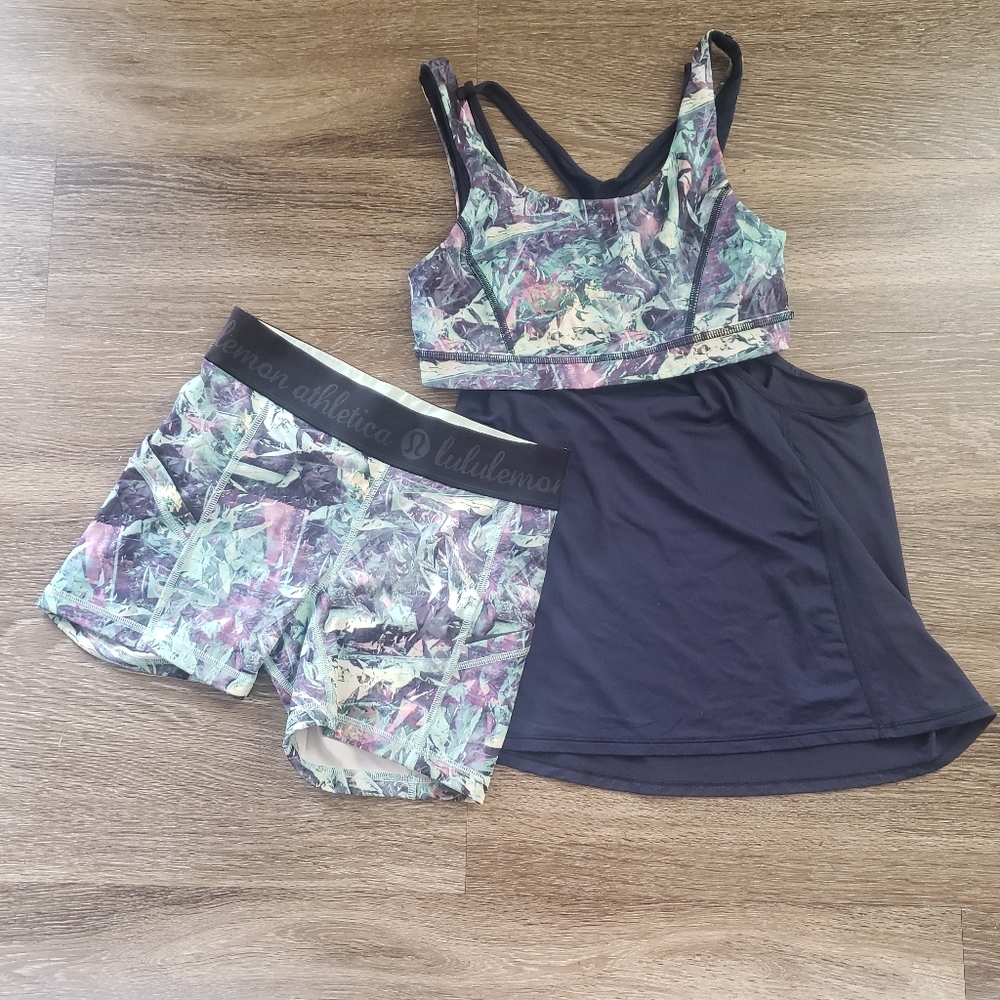 Lululemon Women Workout Set Gym Active Running Short Size 6 Tank Top Size 4. Con